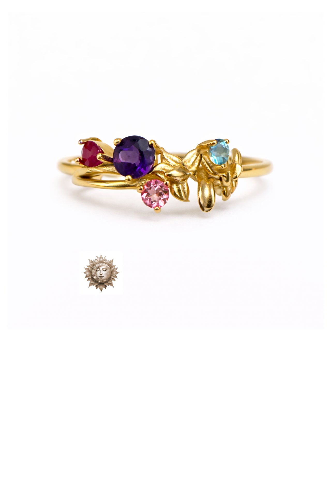 Mixed Stone 18 Carat Gold Plated 925 Sterling Silver Adjustable Ring