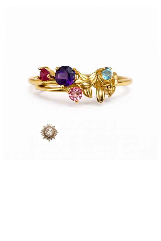 Mixed Stone 18 Carat Gold Plated 925 Sterling Silver Adjustable Ring