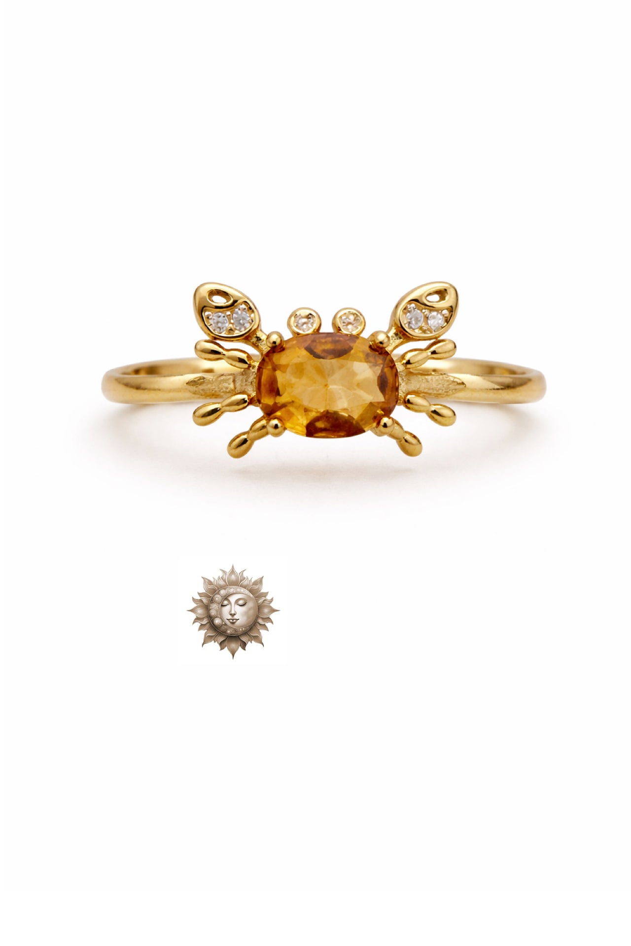 Citrine Crab 18 Carat Gold Plated 925 Sterling Silver Adjustable Ring