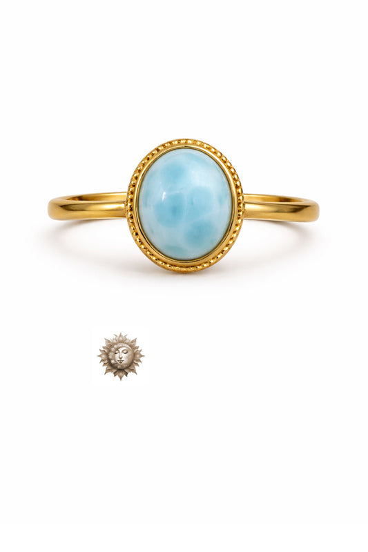Larimar Oval 18 Carat Plated 925 Sterling Silver Adjustable Ring