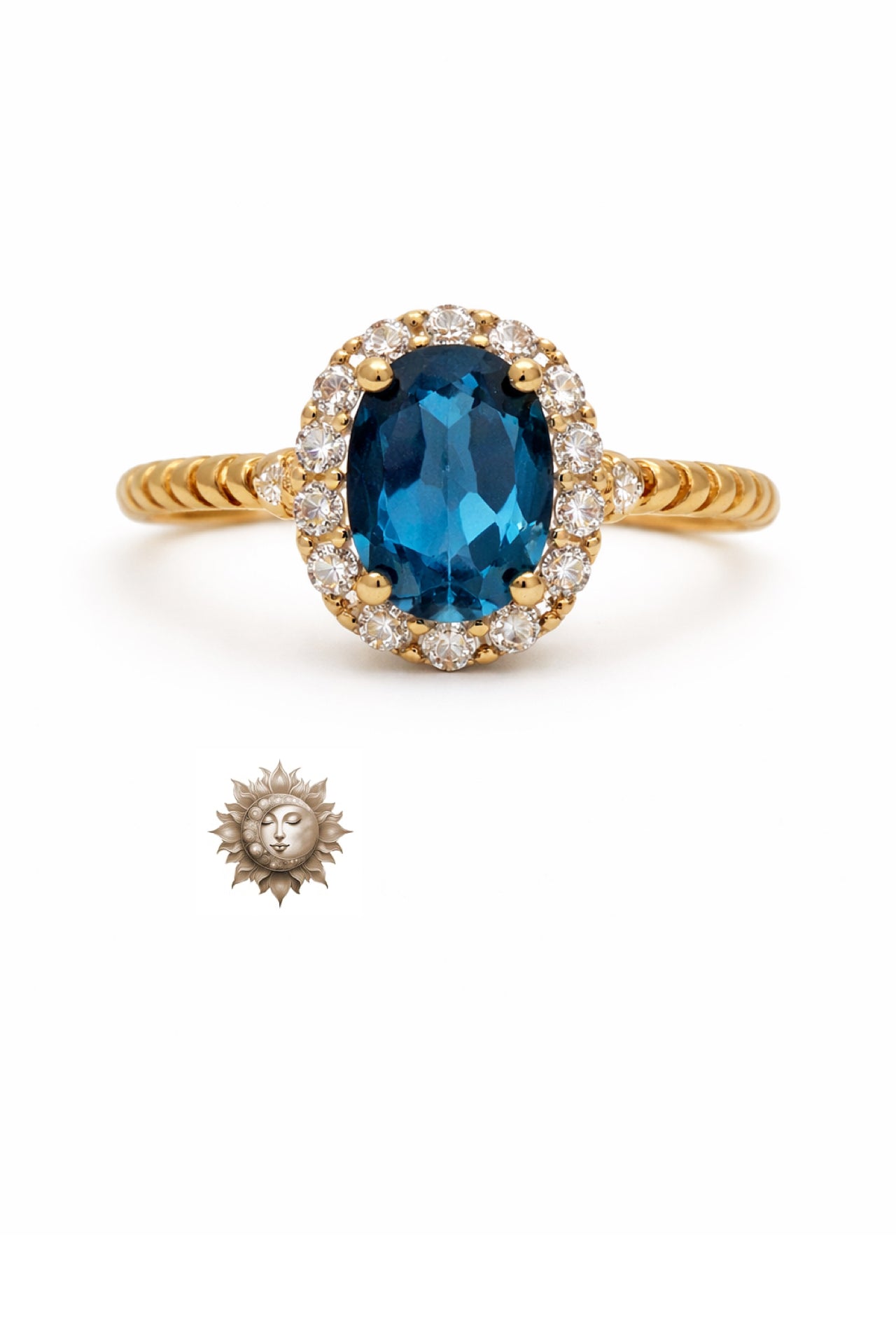 London Blue Topaz and Moissanite 18 Carat Gold Plated 925 Sterling Silver Adjustable Ring
