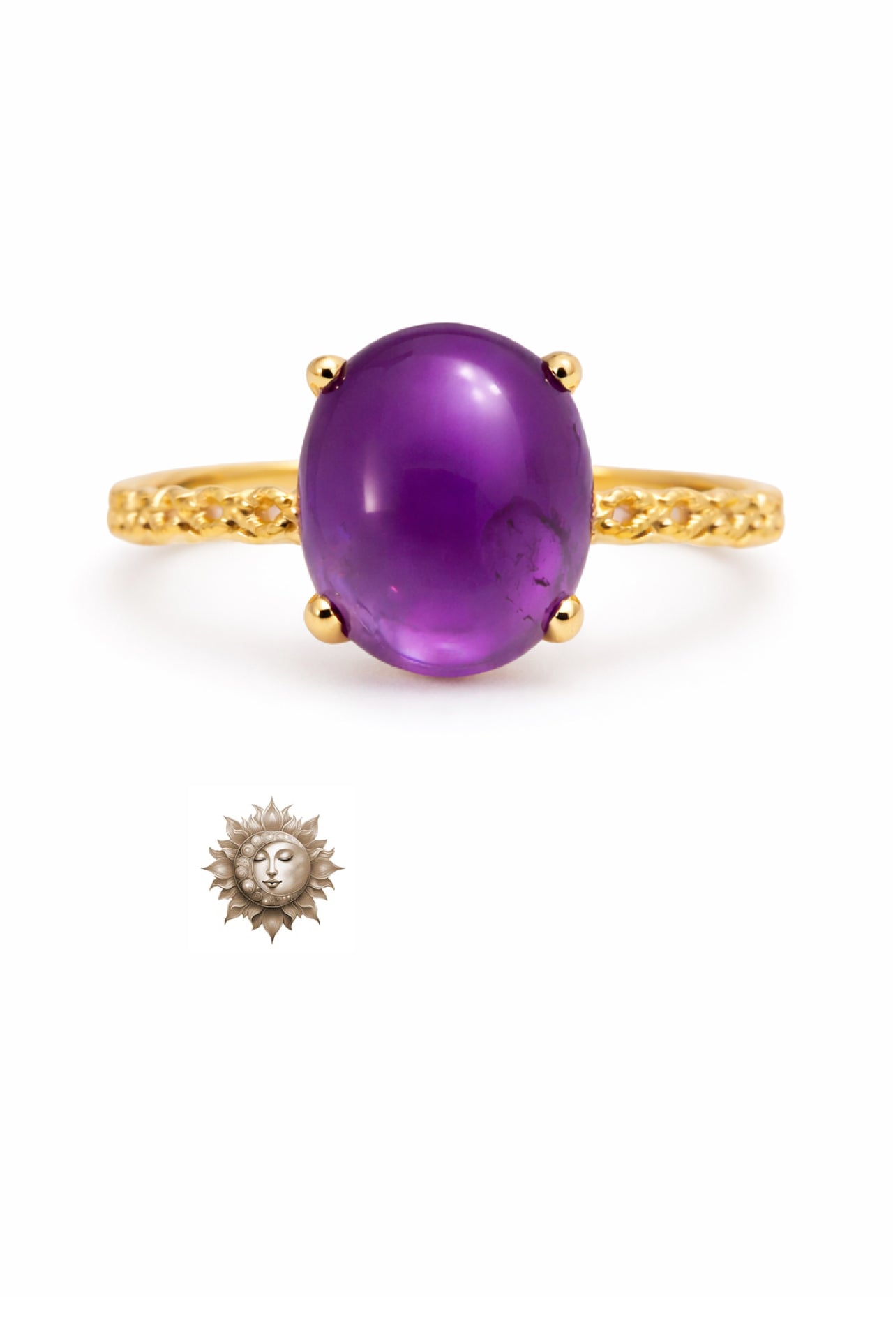 Oval Amethyst 18 Carat Gold Plated 925 Sterling Silver Adjustable Ring
