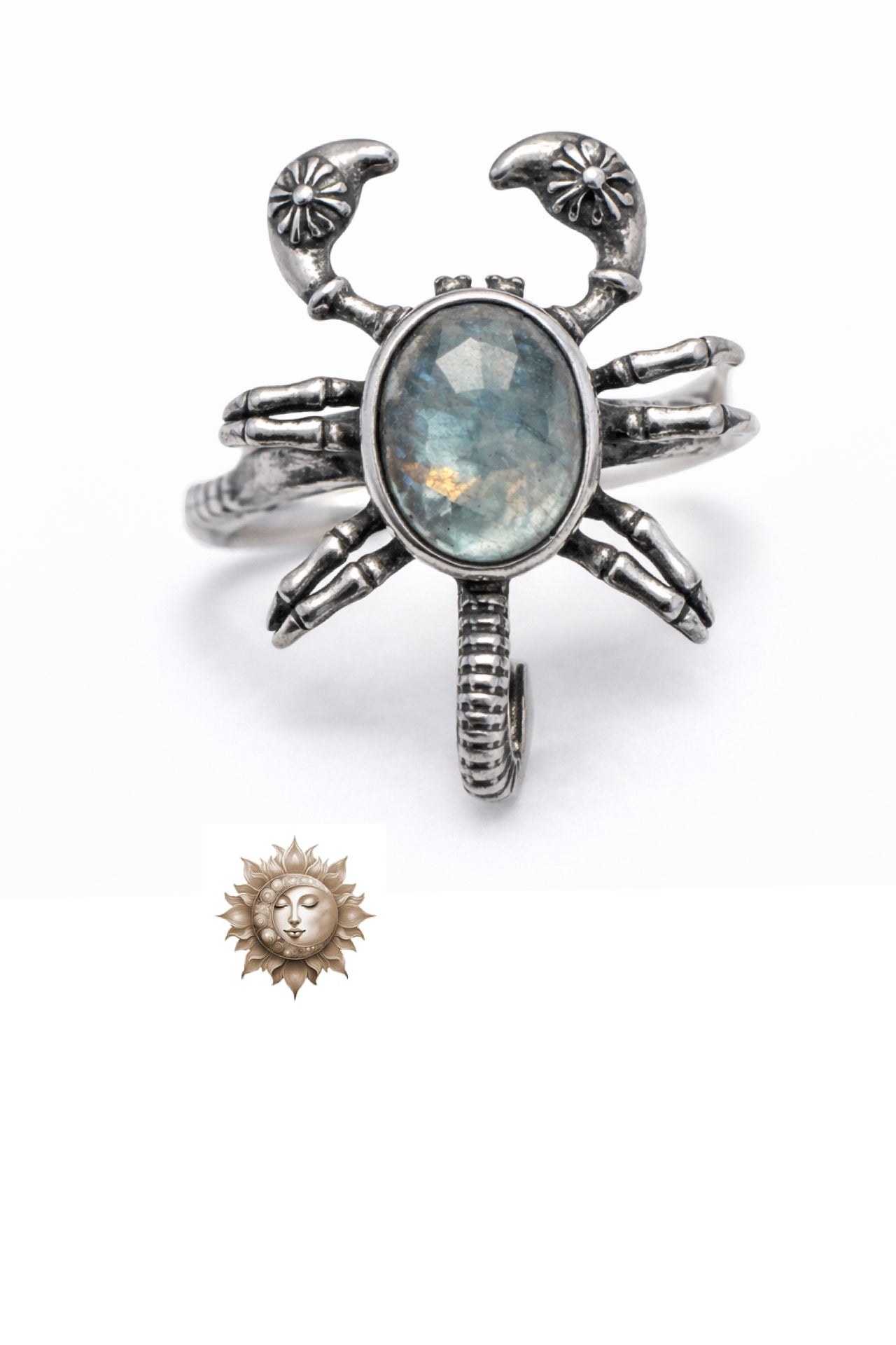 Labradorite Scorpion Ring 925 Sterling Silver Adjustable