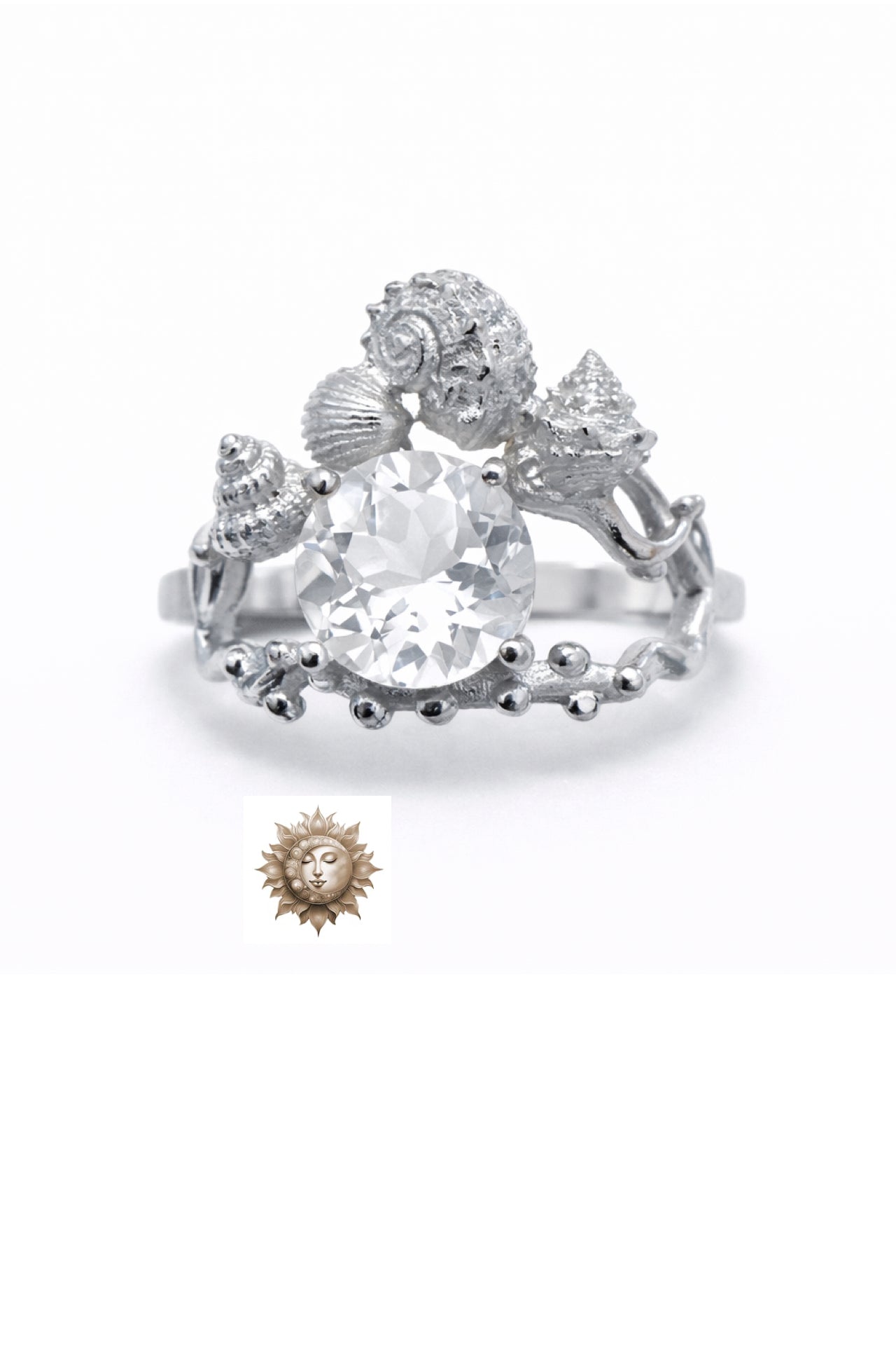 Delightful Clear Quartz Sea Themed 925 Sterling Silver Adjustable Ring