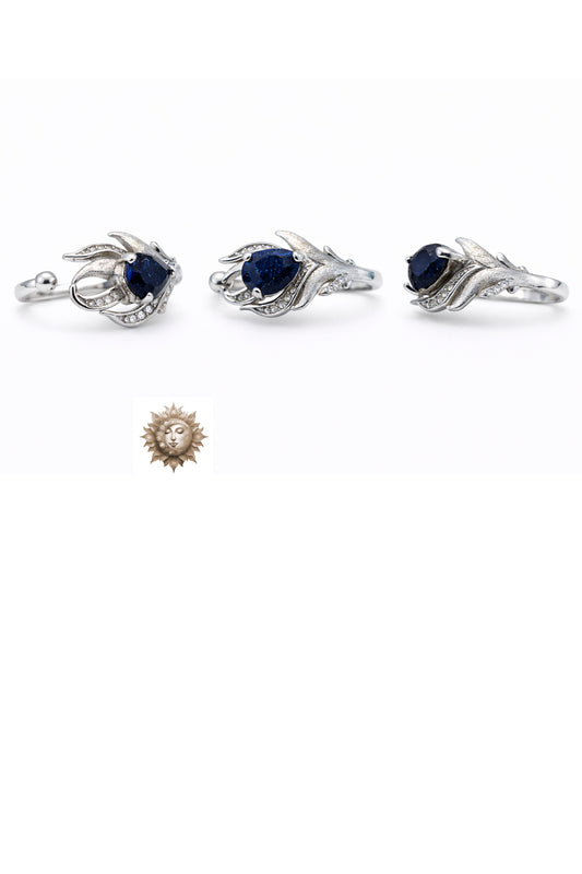 Intricate Blue Sandstone 925 Sterling Silver Adjustable Ring