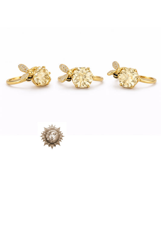 Citrine Bee Ring 18 Carat Gold Plated 925 Sterling Silver