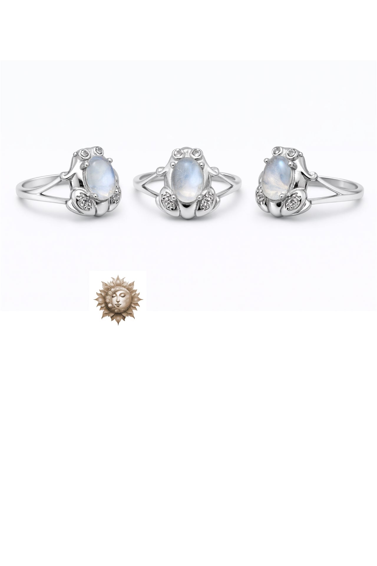 Moonstone and Moissanite Frog Ring Adjustable 925 Sterling Silver