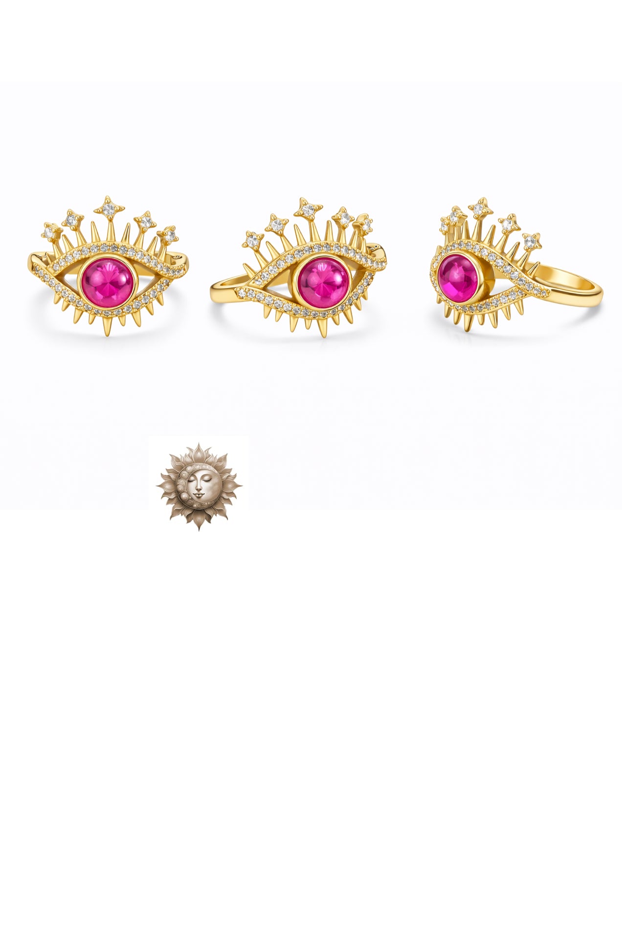 Pink Topaz Eye Adjustable 18 Carat Gold Plated 925 Sterling Silver Ring