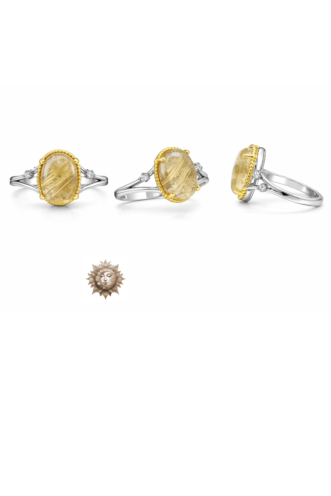 Golden Rutile in Quartz Adjustable 925 Sterling Silver Ring