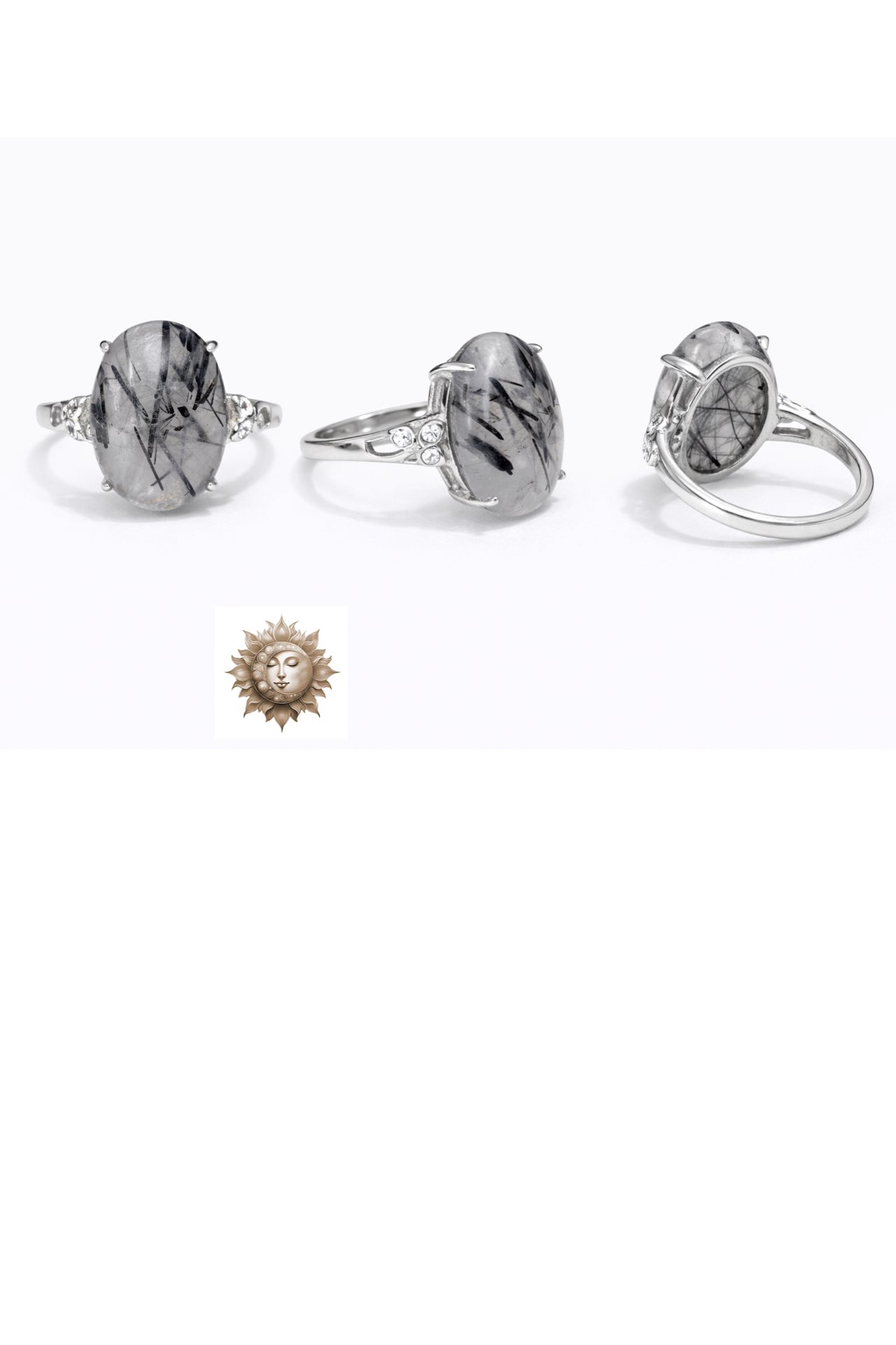 Black Tourmaline in Quartz 925 Sterling Silver Adjustable Ring