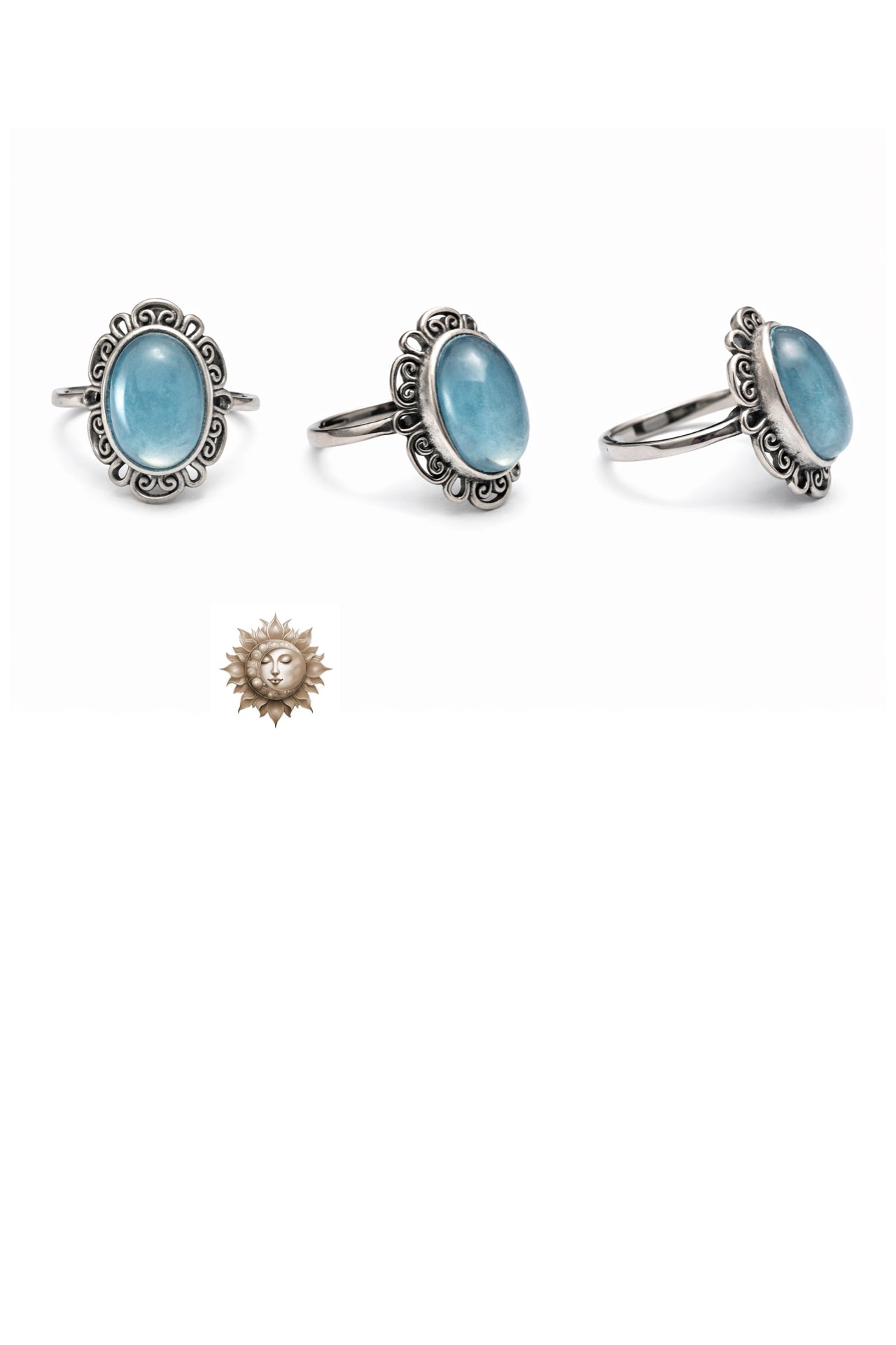 Aqua Marine Vintage Setting 925 Sterling Silver Adjustable Ring