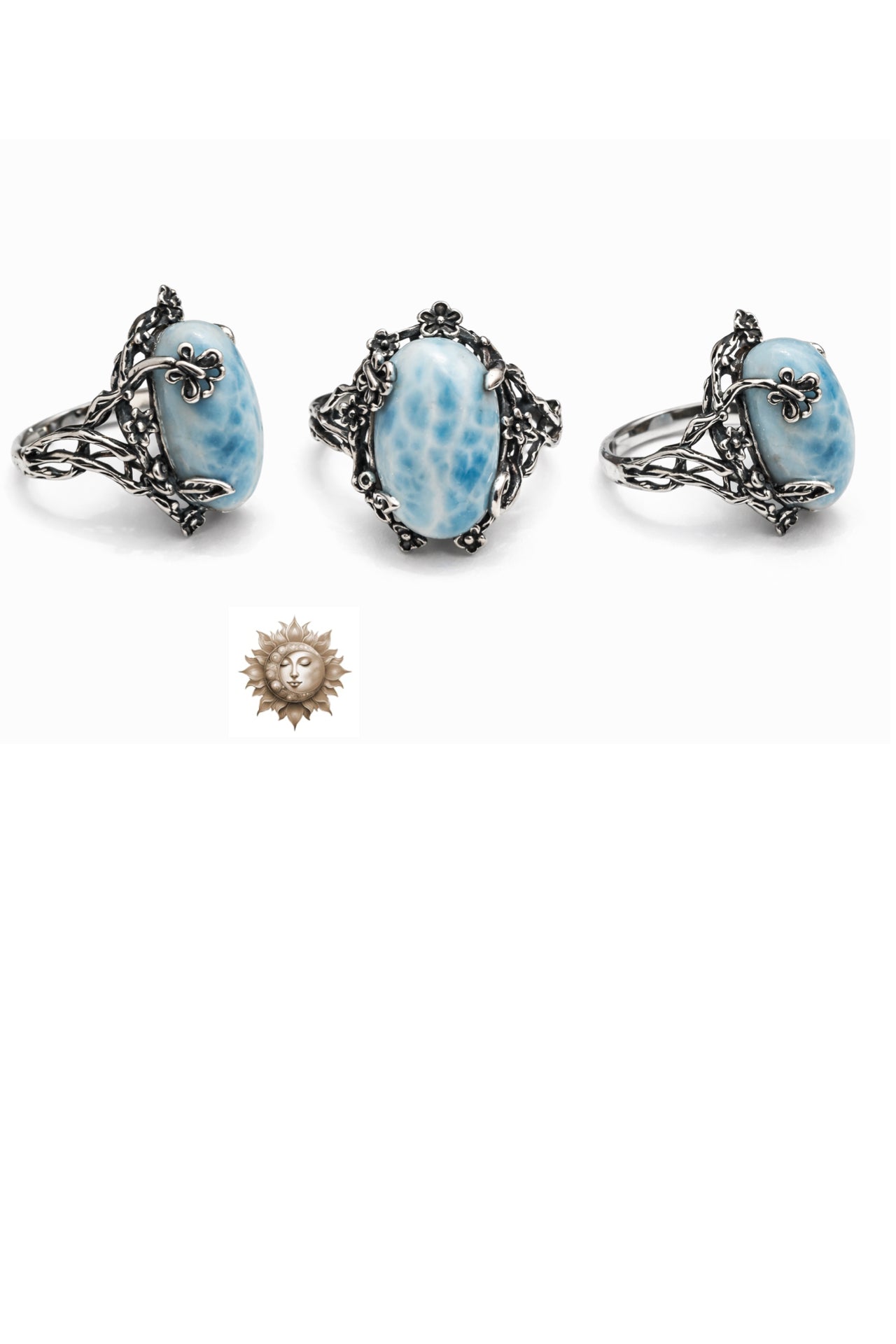 Statement Larimar 925 Sterling Silver Adjustable Ring