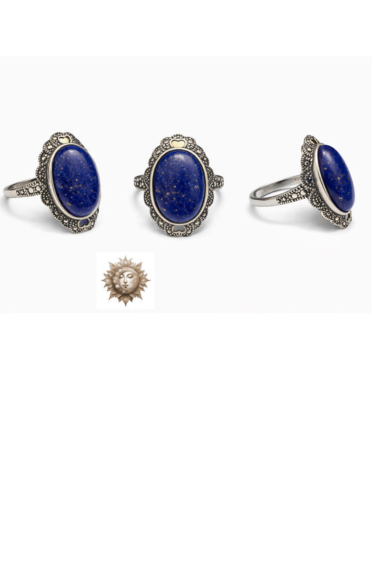 Statement Lapis Lazuli 925 Sterling Silver Adjustable Ring