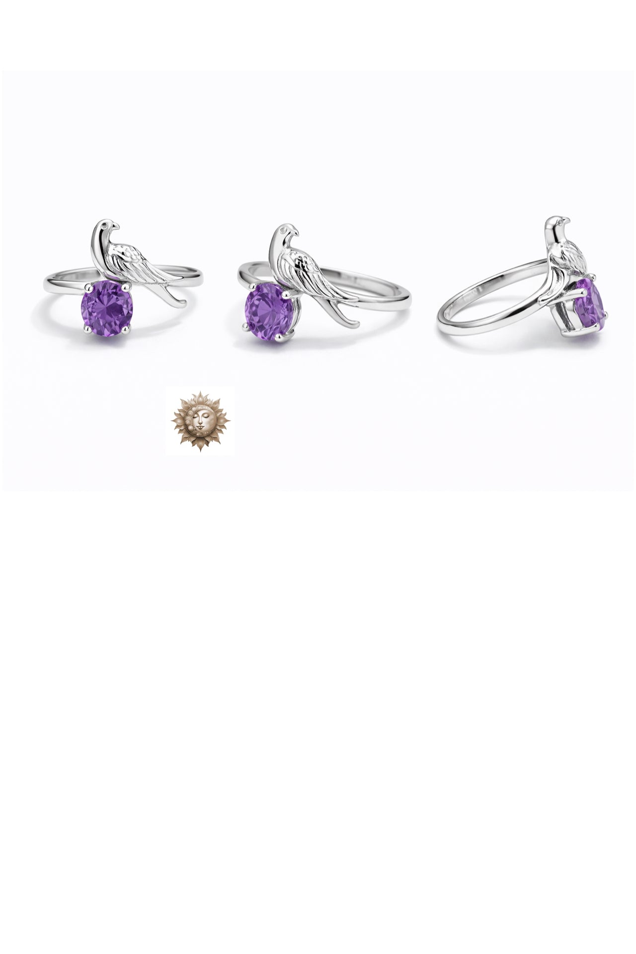 Amethyst Bird 925 Sterling Silver Adjustable Ring
