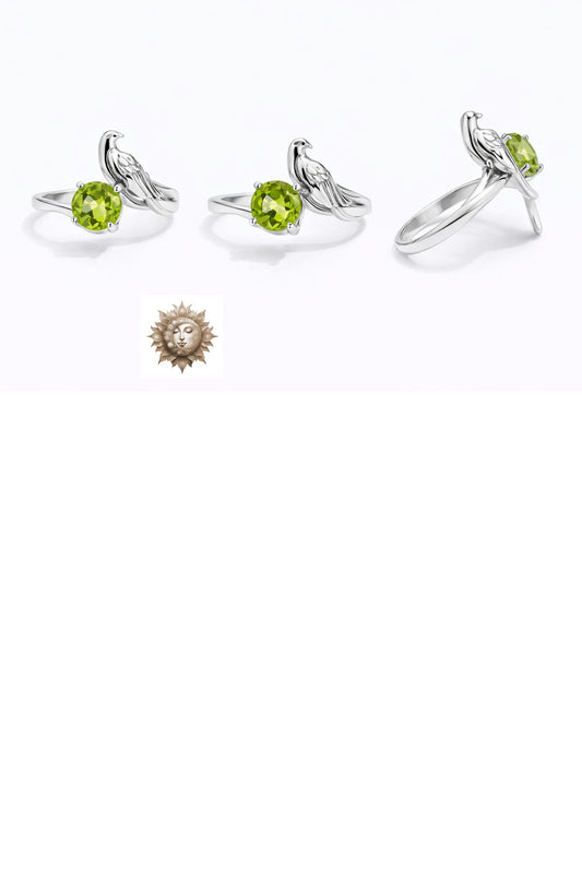 Peridot Bird 925 Sterling Silver Adjustable Ring