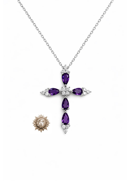 Amethyst and Zircon 925 Sterling Silver Pendant and Chain
