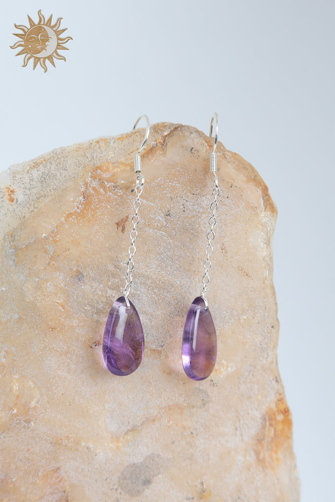 Amethyst Faceted Teardrop Earrings Sterling 925 Silver