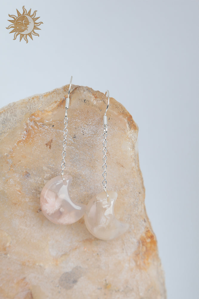 Flower Agate Moon Drop Earrings